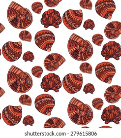 Seashells. Vector seamless pattern. Hand draw illustration