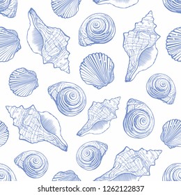 Seashells Vector Seamless Pattern Handdrawn Shells Stock Vector ...