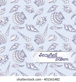 Seashells vector seamless pattern. Sea life, underwater isolated hand drawn concept illustration. Seashells underwater.