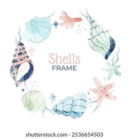 Seashells Watercolor Circular Frame Collection