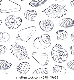 Seashells white seamless background