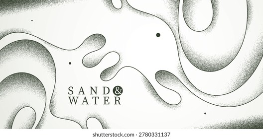 Seashore abstract linear vector background, ocean water and sand on waves calming and relaxing abstract art, curvy lines and textures minimal graphics.