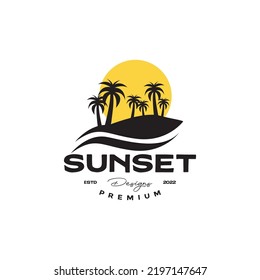 seashore with coconut tree sunset vintage logo