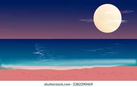 Seashore at full moon. Abstract vector illustration. Saturated shades of your dreams
