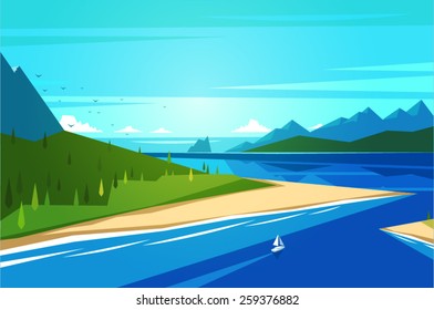 Seashore landscape. Vector illustration.