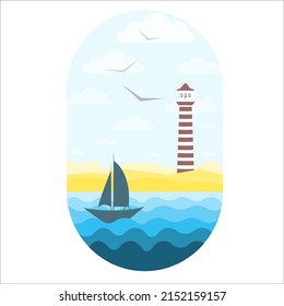 Die Küste mit Leuchtturm und Schiff