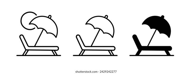 Seashore Lounger Line Icon. Sunbathing Leisure Icon in Outline and Solid Flat Style.