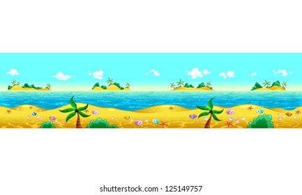 Seashore and ocean. The sides repeat seamlessly for a continuous animation