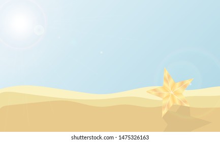 Seashore with star, vector art illustration.