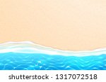 Seaside beach with azure waves on sand coast. Seashore summer holiday background for travelling and vacation design. Coastal landscape for resort tourism, sea party backdrop. Realistic vector seascape