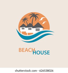 Seaside Beach Logo Houses Palms Vector Stock Vector (Royalty Free ...