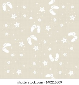 seaside beach shells starfishes flip flops delicate summer holiday monochrome seamless pattern on beige background