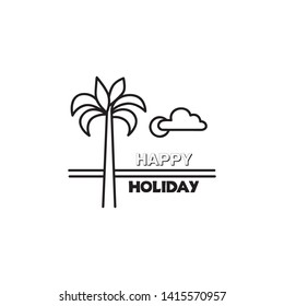 Seaside beach view. Summer holiday skyline background. Ocean resort landscape with palm tree, sea, sun, sky, deckchair.