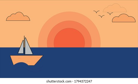 seaside with a boat in illustrator