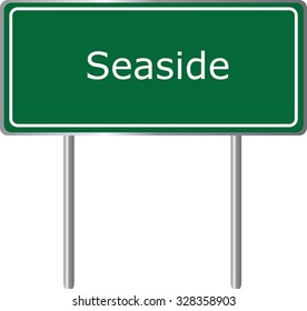 Seaside , California, road sign green vector illustration, road table, USA city
