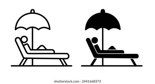 Seaside Chair and Sun Umbrella Icons. Beach Resort and Summer Relaxation Symbols.