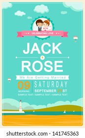 Seaside Cute Wedding Invitation Card Template Vector/Illustration