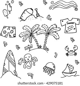 Seaside element of doodle black and white