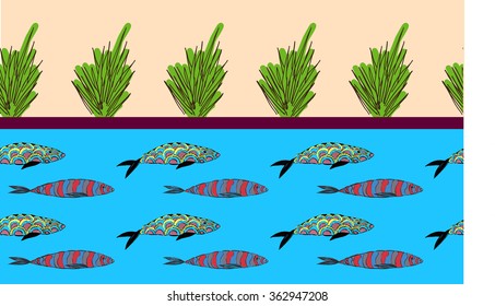 Seaside with a fishes and palms