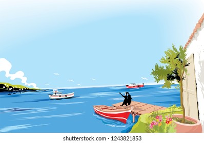 Seaside. Fishing concept .