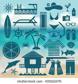 seaside holiday icon set. vector illustration - eps 10