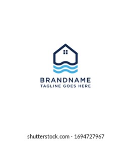 Seaside Home Logo Icon Design Template Vector Illustration