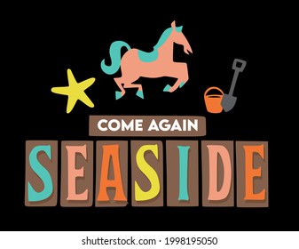 seaside with horse, starfish, bucket and shovel