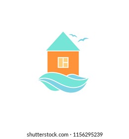 Seaside house colorful logo design vector