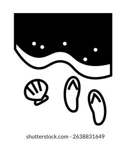 Seaside icon with waves, sandals, and shell