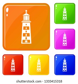 Seaside lighthouse icons set collection vector 6 color isolated on white background