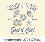 Seaside lovers. Seashell line drawing. Sound of the sea. Seashell vintage artwork. Summer vibes artwork.