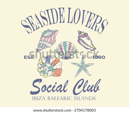 Seaside lovers. Seashell line drawing. Sound of the sea. Seashell vintage artwork. Summer vibes artwork.
