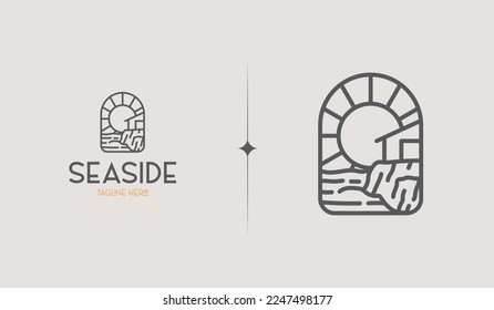 Seaside Monoline Logo Template. Universal creative premium symbol. Vector illustration