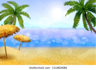 Seaside with palms and a beach