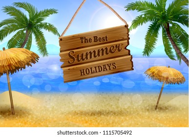 Seaside with palms and a beach
