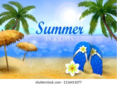 Seaside with palms and a beach