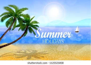 Seaside with palms and a beach