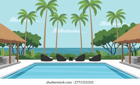 Seaside Pier Bali Resort Flat Design Illustration