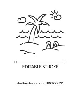 Seaside resort pixel perfect linear icon. Summer vacation, tropical tourism, paradise island thin line customizable illustration. Contour symbol. Vector isolated outline drawing. Editable stroke
