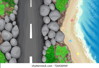 Seaside road top view