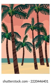 seaside scene with coconut trees vector illustration concept design.