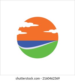 seaside scenery illustration logo vector design bright sunshine background