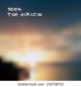 Seaside summer sunset blurred background template. Seek the horizon. Sea, sun and sky vector illustration