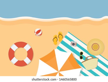Seaside and sunbathing equipment top view