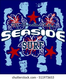 seaside surf typography, t-shirt graphics, vectors