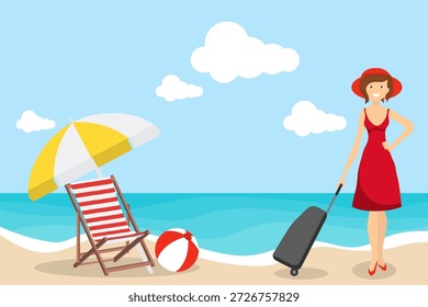Seaside vacation, seaside. Beach vacation concept, ocean trip. Vector, designer illustration, web banner. Vector.