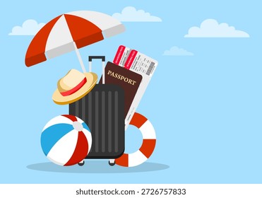 Seaside vacation, seaside. Beach vacation concept, ocean trip. Vector, designer illustration, web banner. Vector.