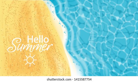 Seaside Vector realistic top view. Summer card coastline. Beach waves 3d detailed background