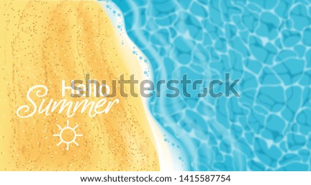 Seaside Vector realistic top view. Summer card coastline. Beach waves 3d detailed background