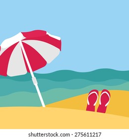 Seaside view on beautiful beach with parasol 